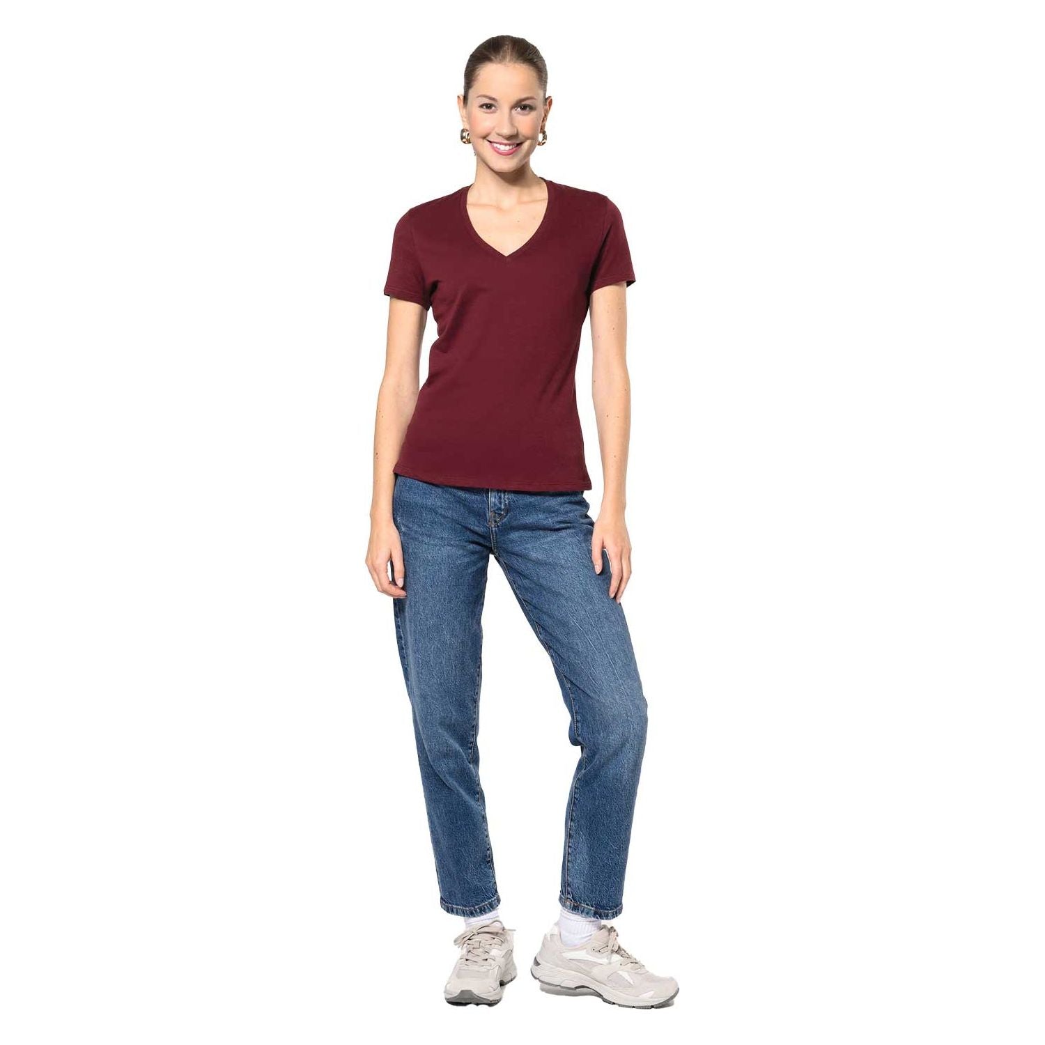 Basic Damen T-Shirt mit V-Ausschnitt aus Bio-Baumwolle in Conversion