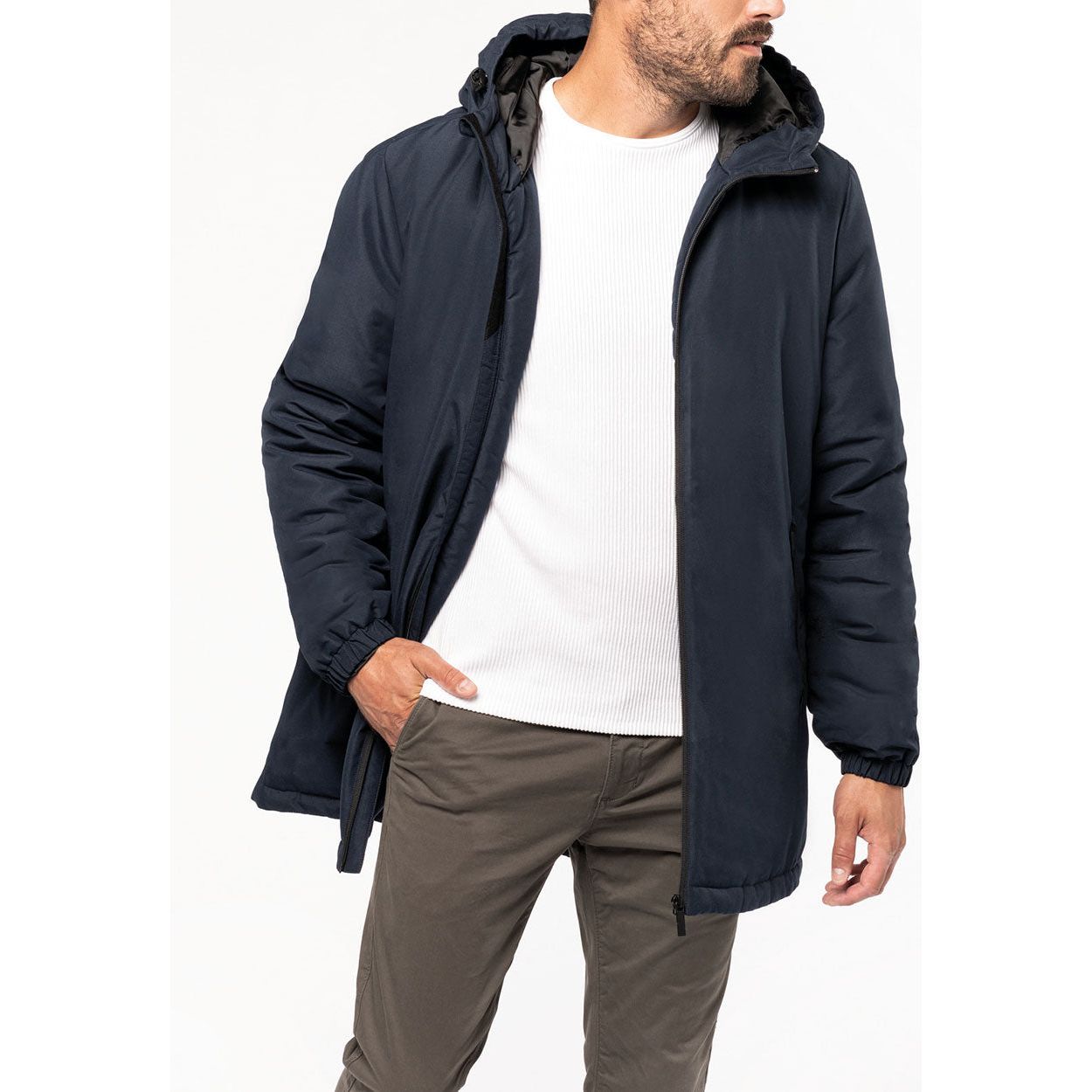 Model03Parker-Regenjacke-Unisex-Wasserabweisend-Winter-Herbst-Recyceltes-Polyester-UEbergangsjacke-Kapuze-Parka-Padded-Stepp-Nachhaltig-Susatinalble-Recycelt