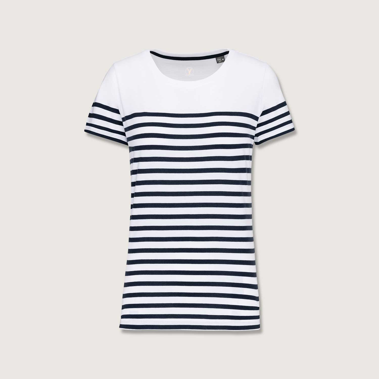 Nachhaltiges Damen-T-Shirt mit Rundhalsausschnitt im Marine-Stil