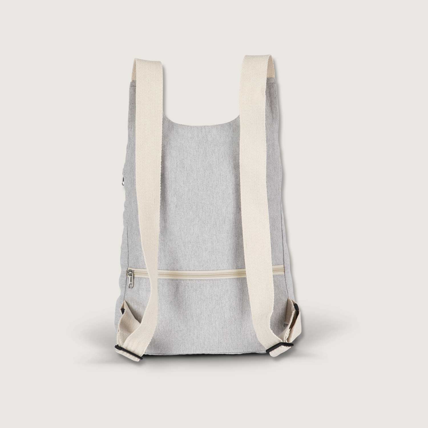 Recycelter Rucksack mit Anti-Diebstahlschutz-Tasche auf der Rückseite