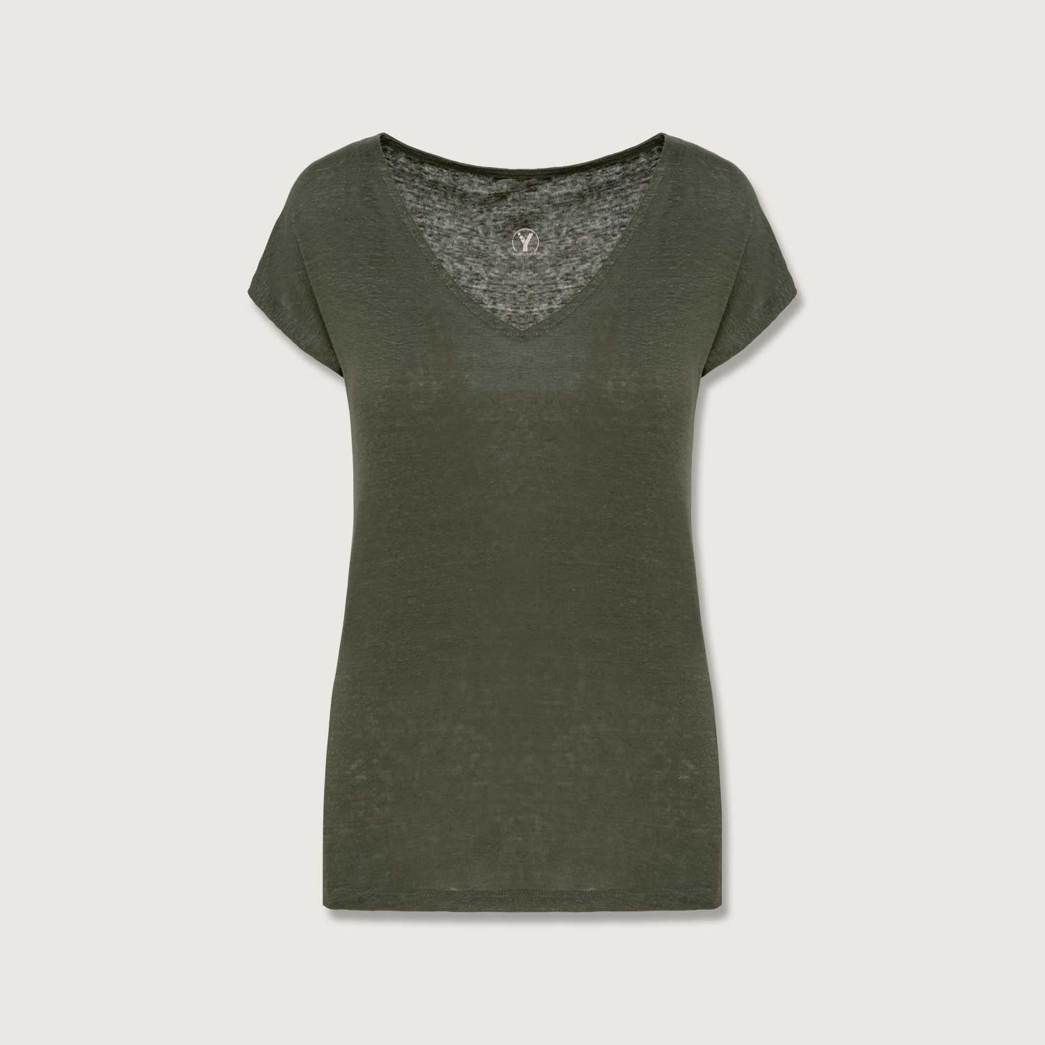 Damen-T-Shirt aus Leinen mit V-Ausschnitt