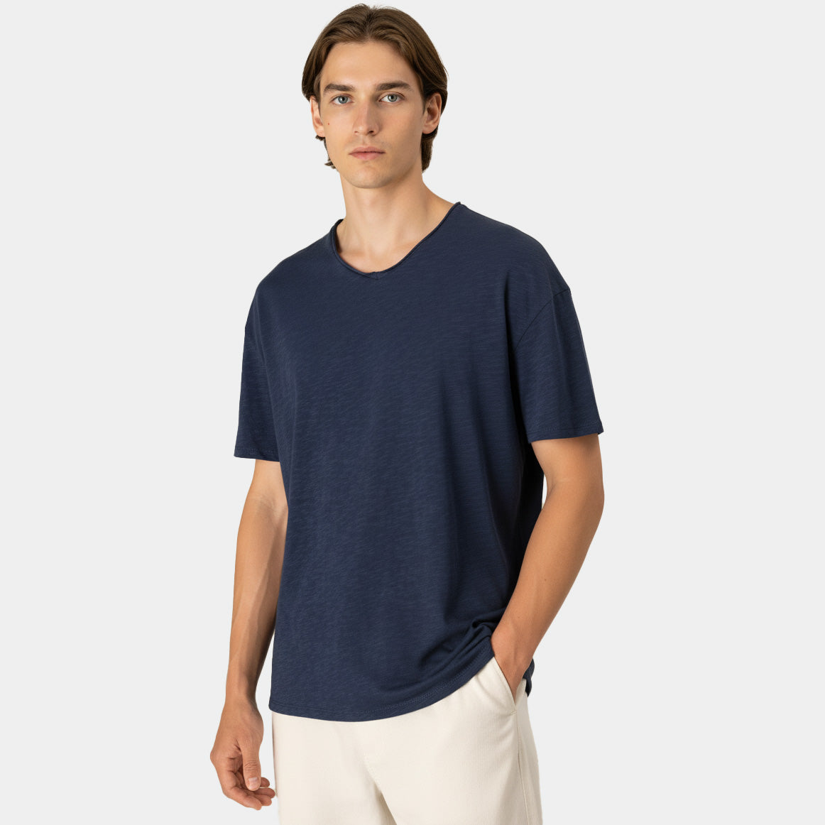 Herren Slub T-Shirt V-Auschnitt