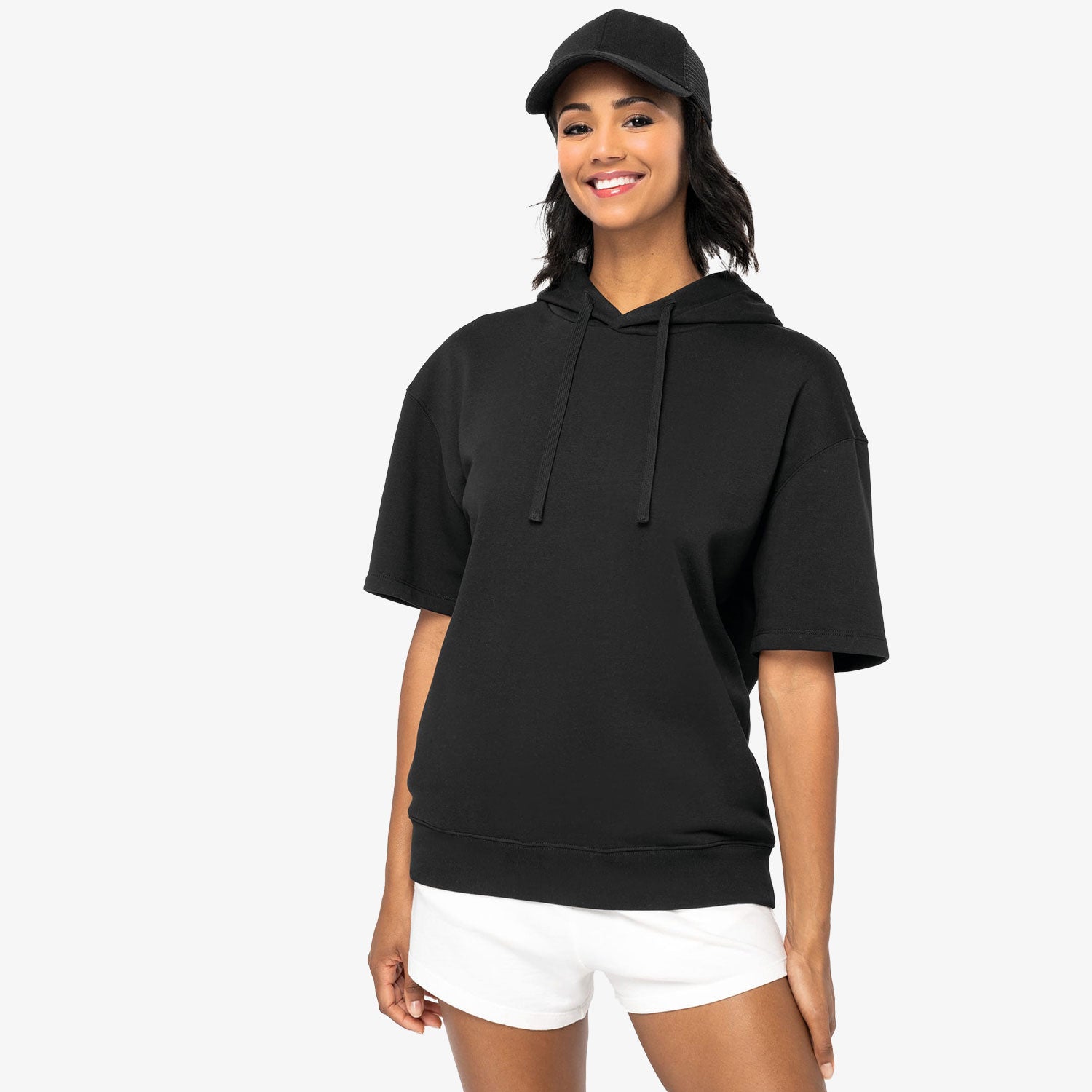 Unisex French Terry Hoodie – Kurzarm & nachhaltig