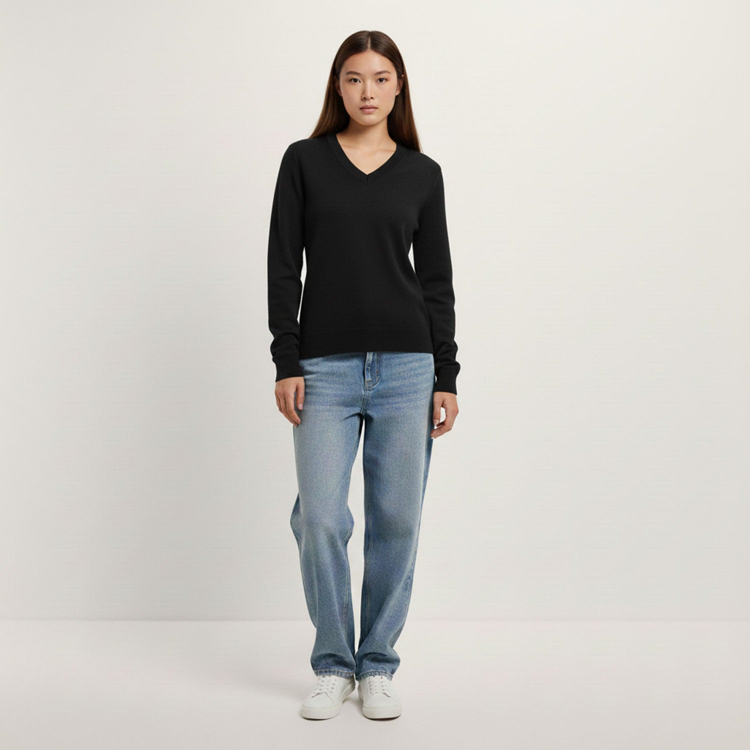 Damen-Merinopullover mit V-Ausschnitt