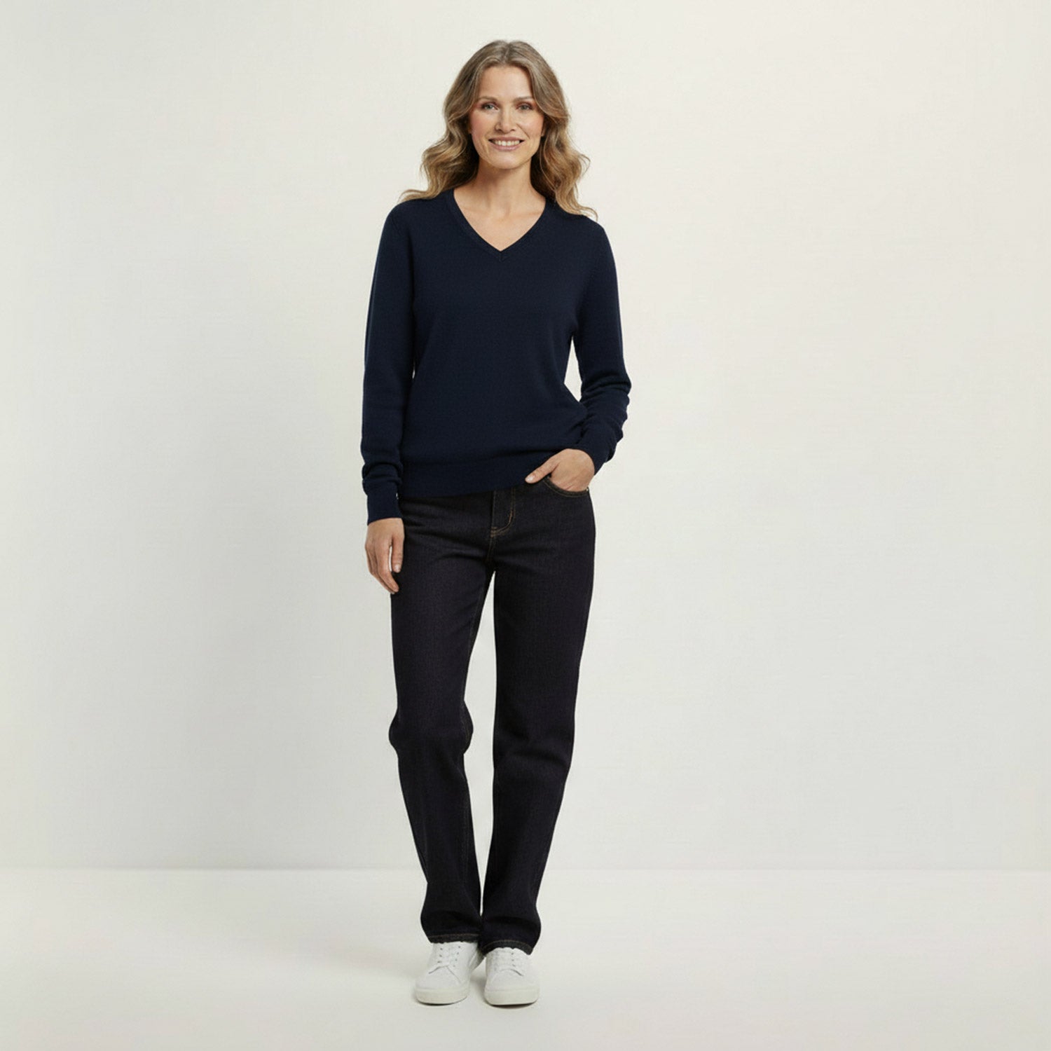 Damen-Merinopullover mit V-Ausschnitt