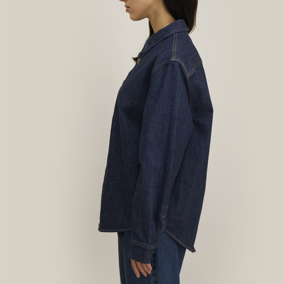 Denim Overshirt Rinse Wash – Seitenansicht, Damen