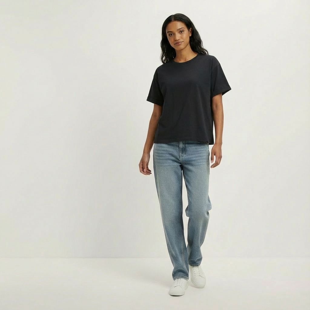 Damen T-Shirt Oversize | mit einteiligen und umgekrempelten Ärmeln