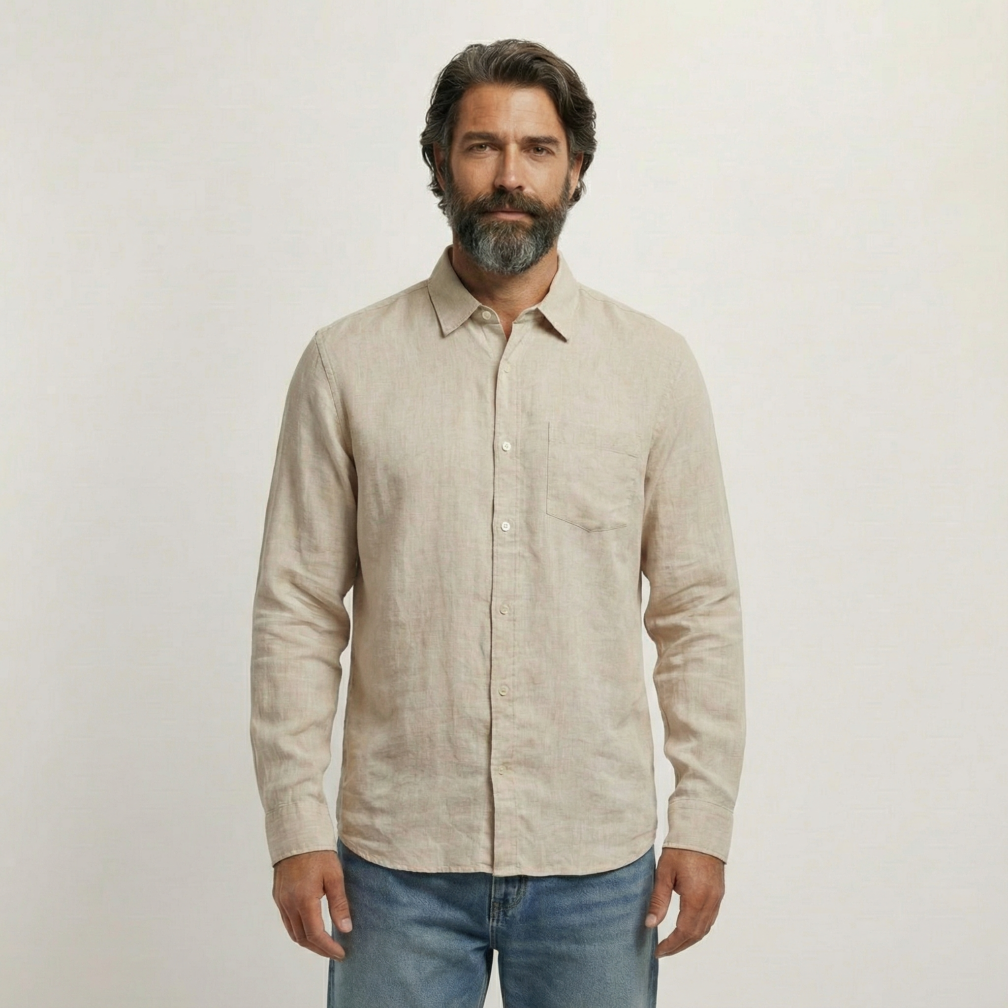 Leinenhemd für Herren aus 100% Leinen mit Kragen