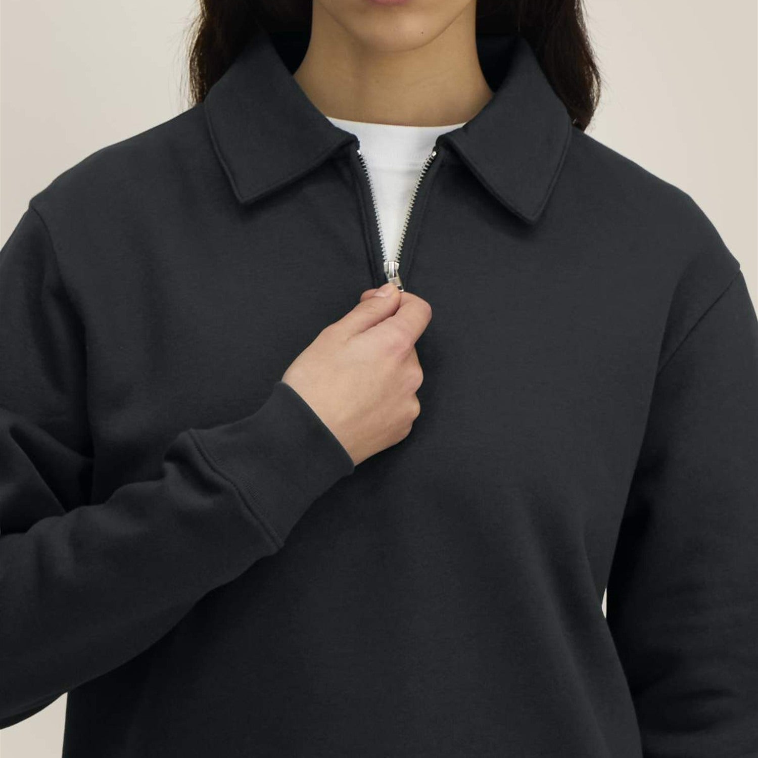 Half-Zip Sweatshirt Schwarz, Reißverschluss am Kragen