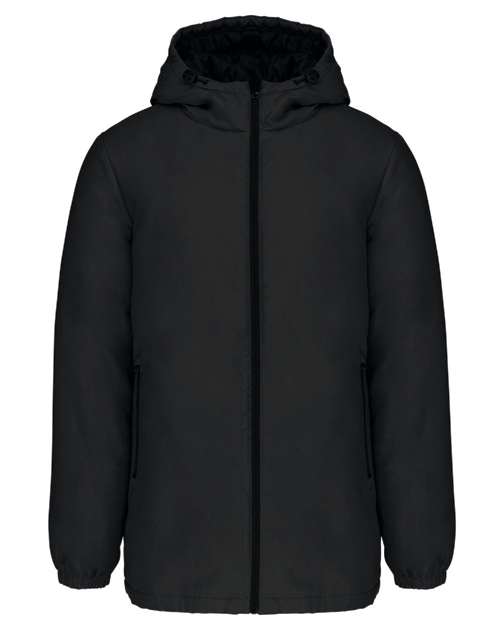 BLACK-SCHWARZ-Parker-Regenjacke-Unisex-Wasserabweisend-Winter-Herbst-Recyceltes-Polyester-UEbergangsjacke-Kapuze-Parka-Padded-Stepp-Nachhaltig-Susatinalble-Recycelt