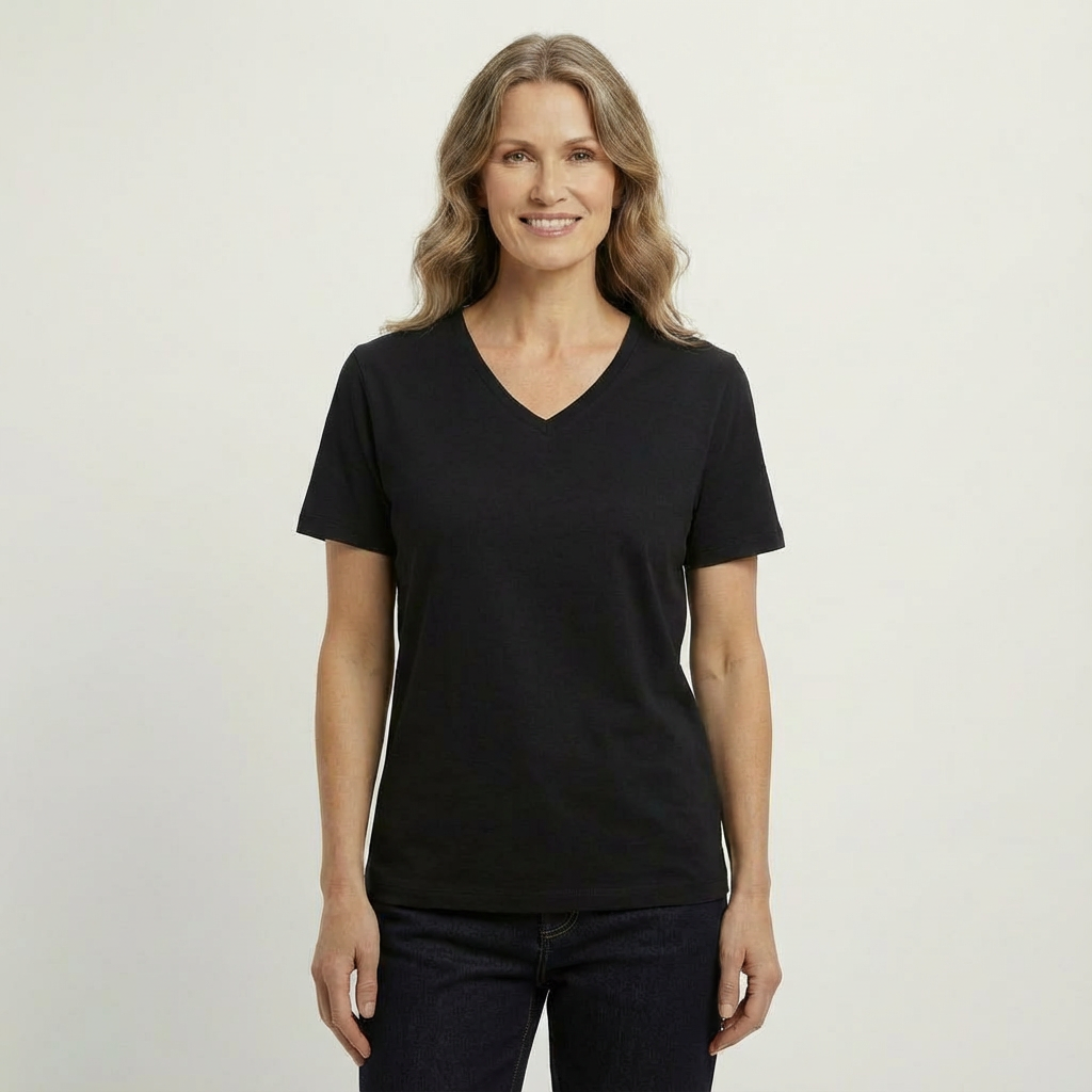Basic Damen T-Shirt mit V-Ausschnitt aus Bio-Baumwolle in Conversion
