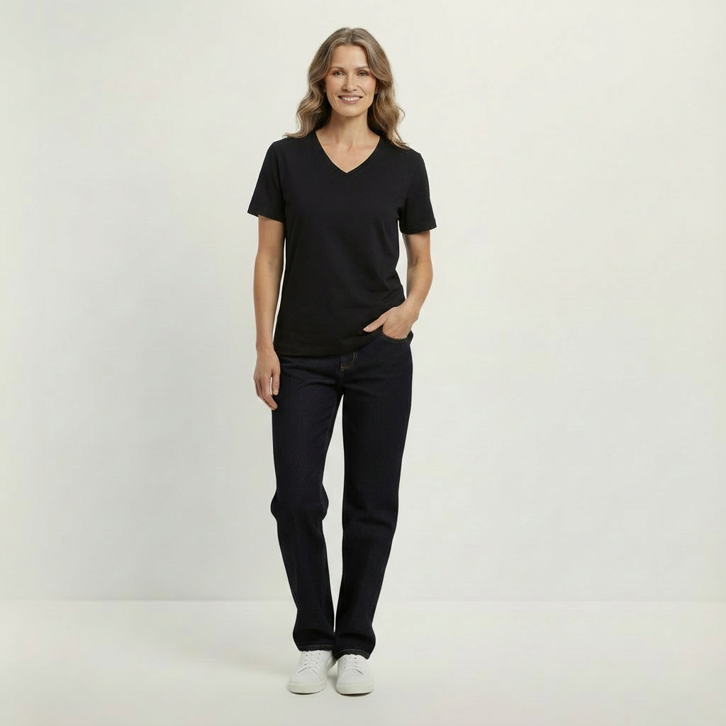 Basic Damen T-Shirt mit V-Ausschnitt aus Bio-Baumwolle in Conversion