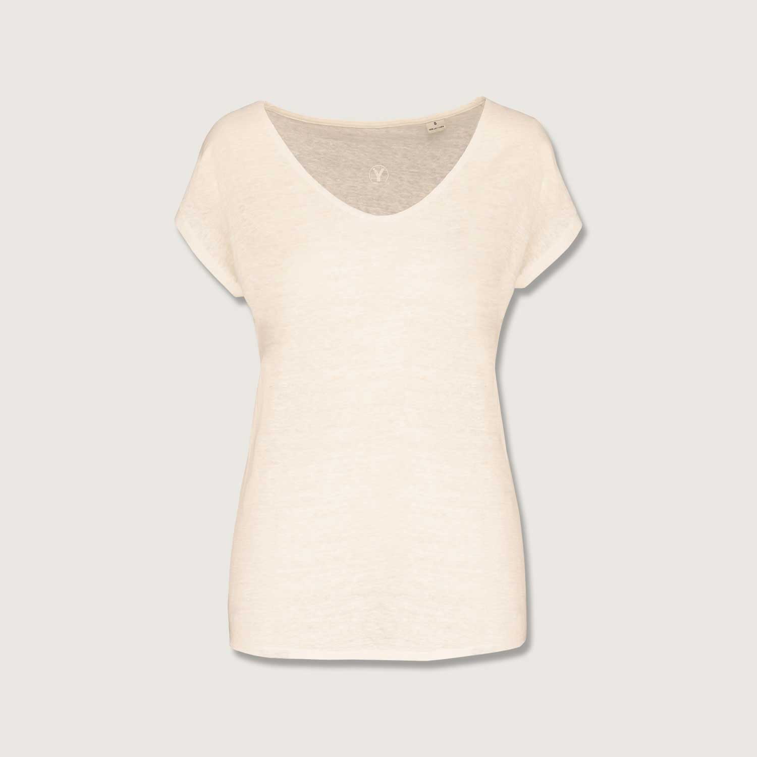 Damen-T-Shirt aus Leinen mit V-Ausschnitt