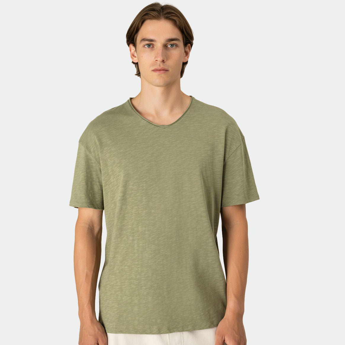 Herren Slub T-Shirt V-Auschnitt