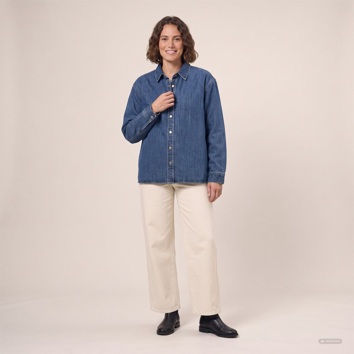 Heavy Denim Unisex Overshirt in Mid Wash – Vorderansicht am Model