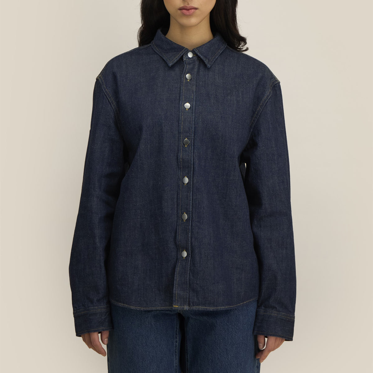 Denim Overshirt Rinse Wash – Passform vorne, Damen