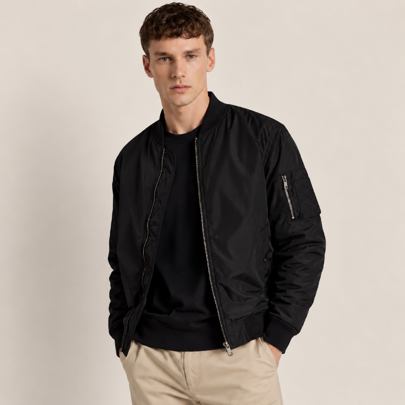 model mit bomber jacke AI-modifiziert