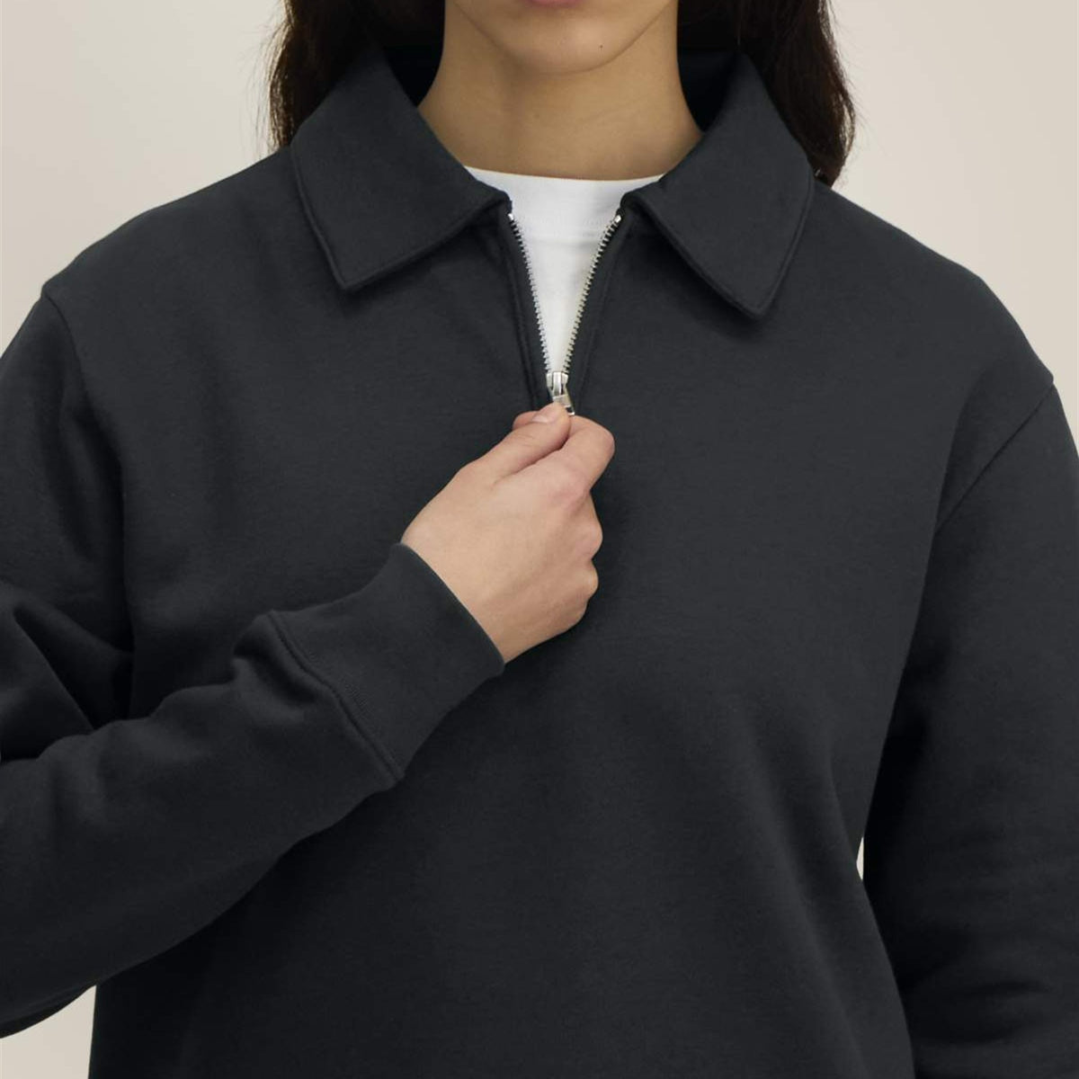 Half-Zip Sweatshirt Schwarz, Reißverschluss am Kragen