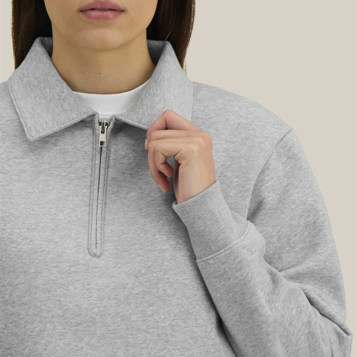 Half-Zip Sweatshirt Heather Grey, Kragen im Detail