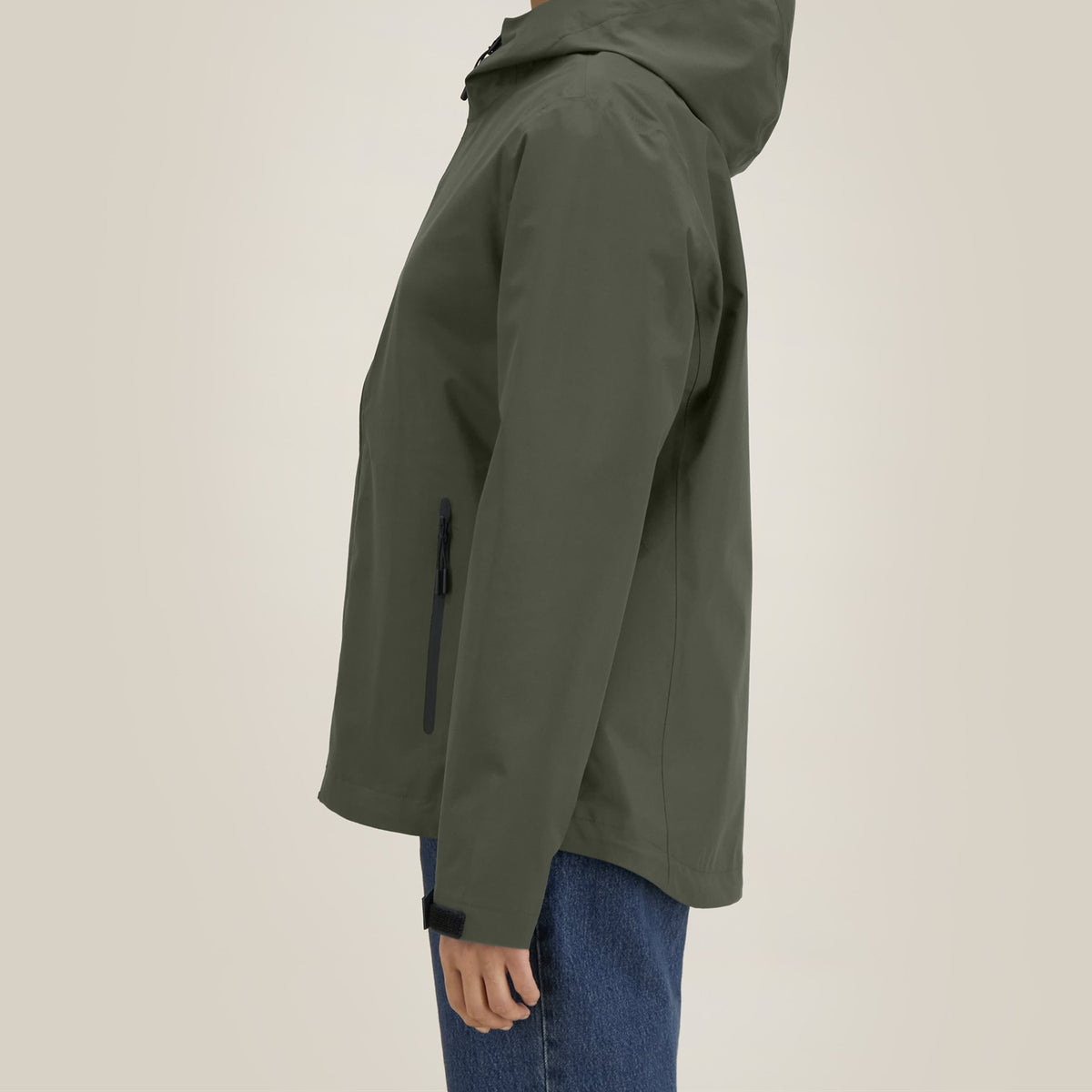 Damen Regenjacke Khaki, Seitenansicht